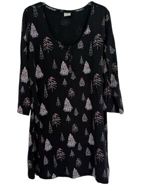Soma Black Christmas Tree Nightgown Long Sleeve Size XL Knit Sleep Shirt
